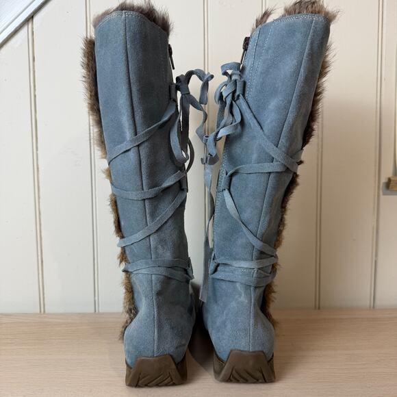 KATE KUBA Womens Festival Suede Lace Up Boots Rabbit Fur Trim Size 36 EU/5.5 US - Picture 4 of 12